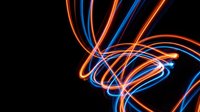Abstract neon light trails creating dynamic flowing curves and spirals on black background for modern digital design and technology concepts.