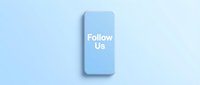 Light blue smartphone with Follow Us text on screen, placed on a soft blue background for social media and digital marketing concepts.