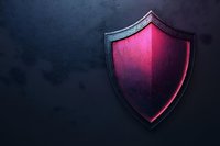 Glowing pink shield symbol on dark background represents security and protection concept, dramatic lighting creates modern cybersecurity atmosphere.