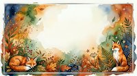 Watercolor autumn forest border with sleeping and sitting foxes among colorful foliage, berries and ferns on white background for seasonal designs.