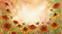 Watercolor floral border with vibrant orange and red daisy flowers on warm beige background, copy space for text or design.