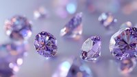 Sparkling purple diamonds with brilliant facets floating against soft bokeh background, perfect for luxury jewelry advertising.