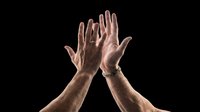 Isolated hands of adult male with medium-dark skin tone giving high five gesture, cut out on transparent background. Ready for clipart, t-shirt design, print-on-demand, sublimation, stickers, and digital design projects.