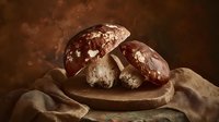 Fresh porcini mushrooms with brown caps on wooden cutting board against rustic background, ideal for gourmet cooking and food photography.
