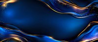 Luxurious dark blue and gold waves background with glowing sparkles and flowing curves creates elegant abstract design for luxury branding and festive layouts.