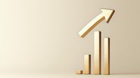 Growing bar chart with upward arrow showing positive business trend and success on beige background. Minimal style financial growth concept.