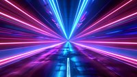 Futuristic neon tunnel with glowing blue and pink light streaks creating dynamic perspective, perfect for technology backgrounds and modern digital designs.
