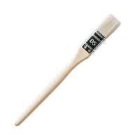 Professional flat paintbrush with natural bristles and wooden handle isolated on white background for art projects and home improvement tasks.