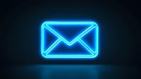 Glowing blue neon envelope icon on dark background, symbolizing email communication, messaging service, or contact information.