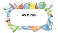Back to school supplies frame with colorful stationery items, books, apple, globe and backpack on white background for educational design projects.