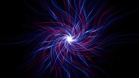 Glowing spiral vortex with blue and red energy streams radiating from center on black background, suitable for sci-fi, technology, and abstract design projects.
