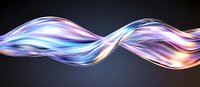 Luminous flowing waves with iridescent colors blend together in smooth curves against dark background creating dynamic abstract light effect pattern.
