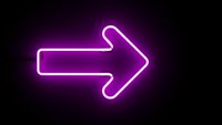 Bright purple neon arrow pointing right with glowing effect on dark background for digital design, signage, and navigation graphics.