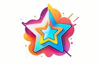 Vibrant layered star shape with gradient colors and fluid abstract background splashes on white background, isolated design element for creative projects.