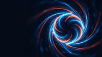 Abstract spiral energy vortex with glowing blue and orange light trails creating dynamic swirling motion on dark background for digital art and technology concepts.