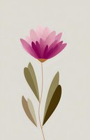 Minimalist pink flower with olive leaves on beige background, artistic botanical illustration for wall art, cards and modern home decor.