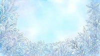 Frozen ornamental border with delicate ice crystals and snowflakes on light blue watercolor background, isolated design element for winter cards and seasonal projects.
