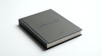 Closed gray hardcover notebook with embossed text on white background, isolated for branding, stationery design, and corporate identity mockups.