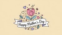 Happy Mother's Day greeting card with decorative floral elements and hearts on beige background for celebration design and holiday projects.
