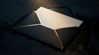 Elegant black envelope with blank card emerging from dramatic lighting on textured surface for luxury correspondence and invitation designs.