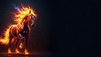 Majestic fire horse with blazing mane rearing up against dark background. Fantasy creature with glowing flames and sparks for mystical designs.