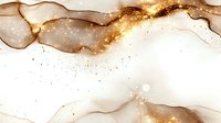Abstract luxury gold and beige watercolor fluid art with gold glitter on white background. Elegant marble texture for design projects.