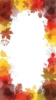 Autumn watercolor frame with colorful fall leaves, acorns and paint splatters on white background for seasonal greeting cards and harvest decorations.