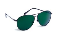 Classic aviator sunglasses with black metal frame and green mirrored lenses on white background, isolated accessory for fashion and eyewear marketing.