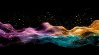 Abstract colorful wave with glowing particles flowing across black background. Digital art concept for modern design projects and creative presentations.
