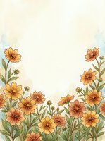 Watercolor floral border with orange and yellow wildflowers on a soft cream background, framing copy space for greeting cards or invitations.