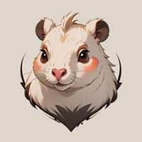 Adorable hamster portrait with rosy cheeks and expressive brown eyes on neutral background, stylized cartoon character design for children books and merchandise.