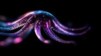 Glowing wave of magical particles with pink and blue colors flowing on black background creates ethereal cosmic effect for abstract design projects.