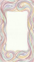 Watercolor swirl frame border with pastel rainbow colors and blank white center space for text or design elements on transparent background.