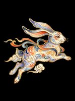 Decorative rabbit with ornate patterns in orange, blue, and gold isolated on transparent background, ready for t-shirts, stickers, clipart, and print-on-demand designs.
