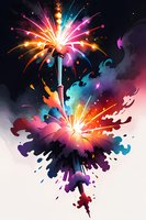 Vibrant colorful fireworks explosion with dynamic smoke effects in gradient colors from pink to blue, perfect for celebration backgrounds, holiday designs and festive promotional materials.