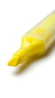 Bright yellow highlighter marker with chisel tip isolated on white background, ready for design and educational use.