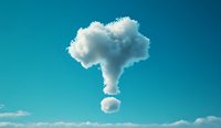 Cloud formation shaped as question mark against vibrant turquoise sky symbolizes uncertainty, curiosity and natural wonder in environmental concept.