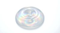 Translucent iridescent dome with holographic rainbow light reflections on white background, isolated for design and product mockup use.