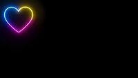 Vibrant neon heart glowing with rainbow colors on black background for romantic designs, Valentine's Day projects, and love-themed graphics.