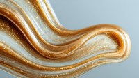 Abstract golden and silver fluid waves with glittery texture on light blue background, creating elegant luxury design element for cosmetic or jewelry advertising.