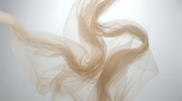 Flowing blonde hair strands in motion against white background for beauty salon advertising and haircare product marketing campaigns.