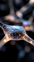 Glowing synapse with golden and blue luminescent energy, representing neural connection and brain activity for neuroscience, technology, and medical education concepts.