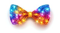 Sparkling rainbow bow tie with glowing stars and glitter effect on white background, isolated design element for festive decoration and party accessories.