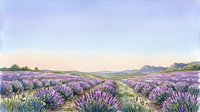 Expansive lavender field in full bloom stretches toward distant mountains under soft morning light, ideal for travel and nature backgrounds.