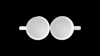 Two white ceramic mugs viewed from above, isolated on transparent background, ready for print on demand, sublimation, mockup, sticker, and t-shirt design use.
