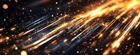 Glowing orange and blue light trails with sparks and particles against dark background create dynamic motion effect for technology and space designs.