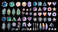 Watercolor botanical and geometric elements collection isolated on transparent background, ready for clipart, t-shirt design, stickers, sublimation, print-on-demand projects and digital crafts.