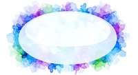 Watercolor oval frame with vibrant blue purple green splashes on white background for creative design projects and artistic presentations.