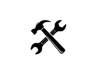 Crossed hammer and wrench tools icon isolated on white background for repair service, maintenance work, construction projects and DIY applications.