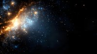 Spectacular cosmic scene showing bright stellar explosion with golden and blue nebula clouds against dark space background, illuminated by distant stars.